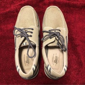 Beige and Gray Bass Leather and Fabric Men’s Boat Shoes